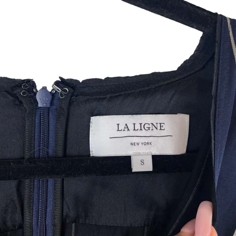 La Ligne New York Sadie Striped V Neck Long Sleeve Midi Dress Navy Blue White S - Picture 9 of 13